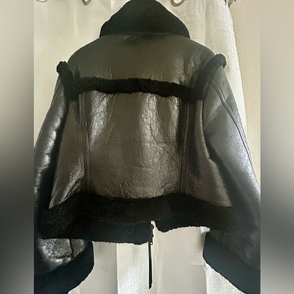 AllSaints Kitt Shearling Textured Leather Jacket - Picture 3 of 3